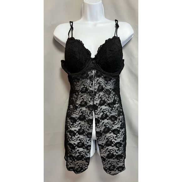 RAMPAGE INTIMATES LACE UW TEDDY BUSTIER CHEMISE NIGTHY  LINGERIE SZ 2X BLACK‎ - Picture 1 of 11